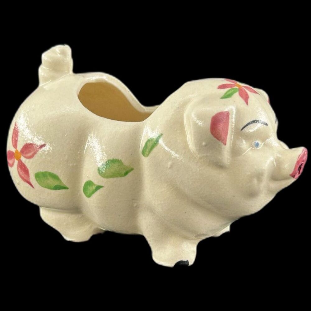VTG Sm Ceramic Pig Planter Hand Painted Floral Minor Crazing 5"L x 2 3/4"W x 3"H - Picture 2 of 9
